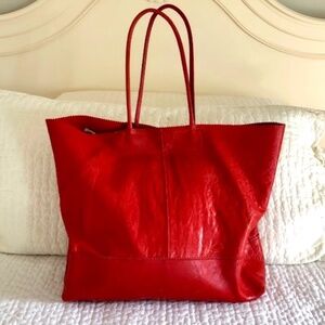Banana Republic Large Lambskin Leather Tote, Red, Excellent Condition